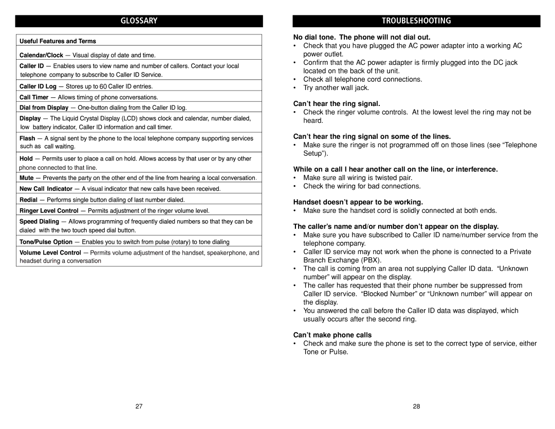 Teledex B4506 manual Glossary Troubleshooting 