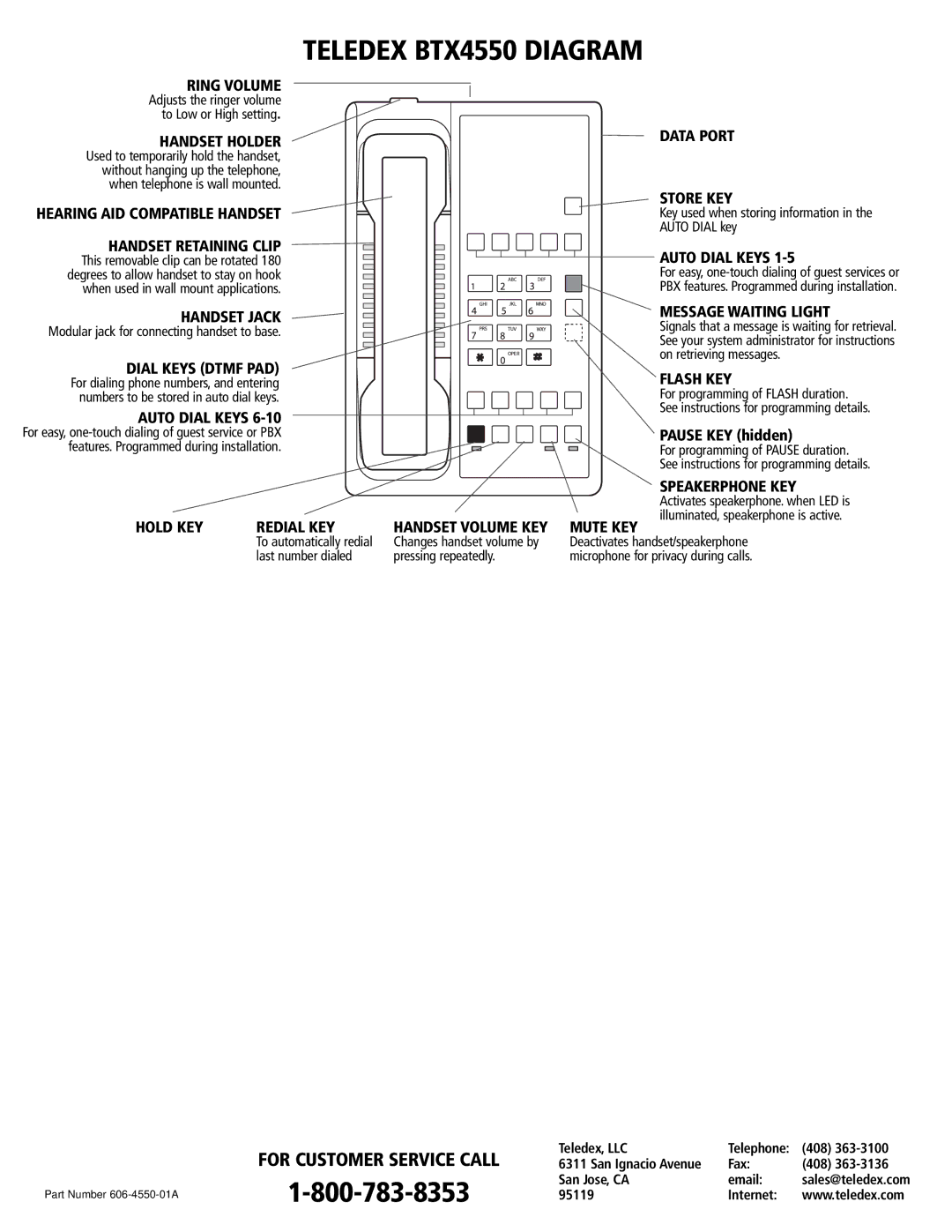 Teledex BTX4550 manual For Customer Service Call 