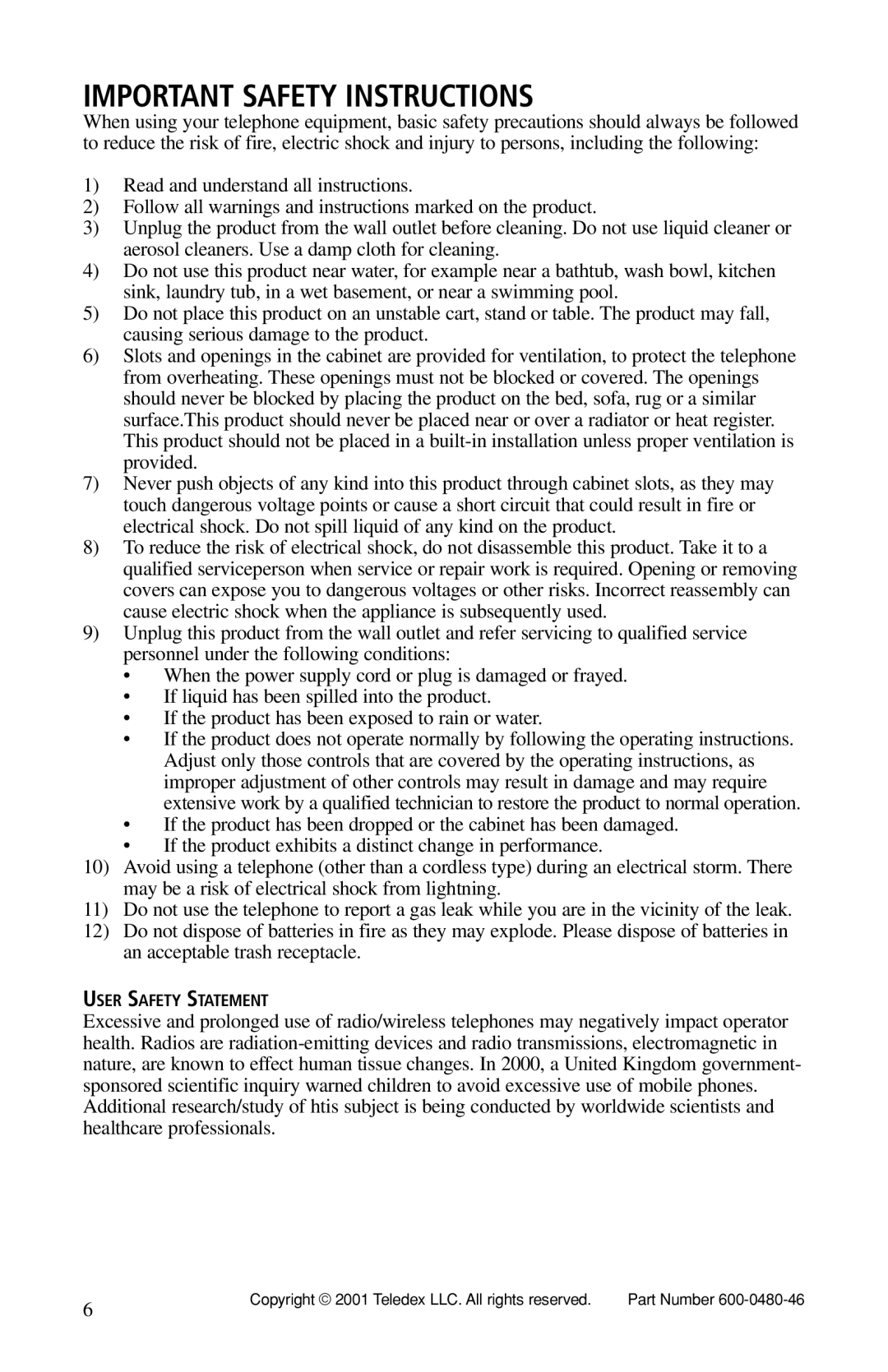 Teledex C1100 series important safety instructions Important Safety Instructions 