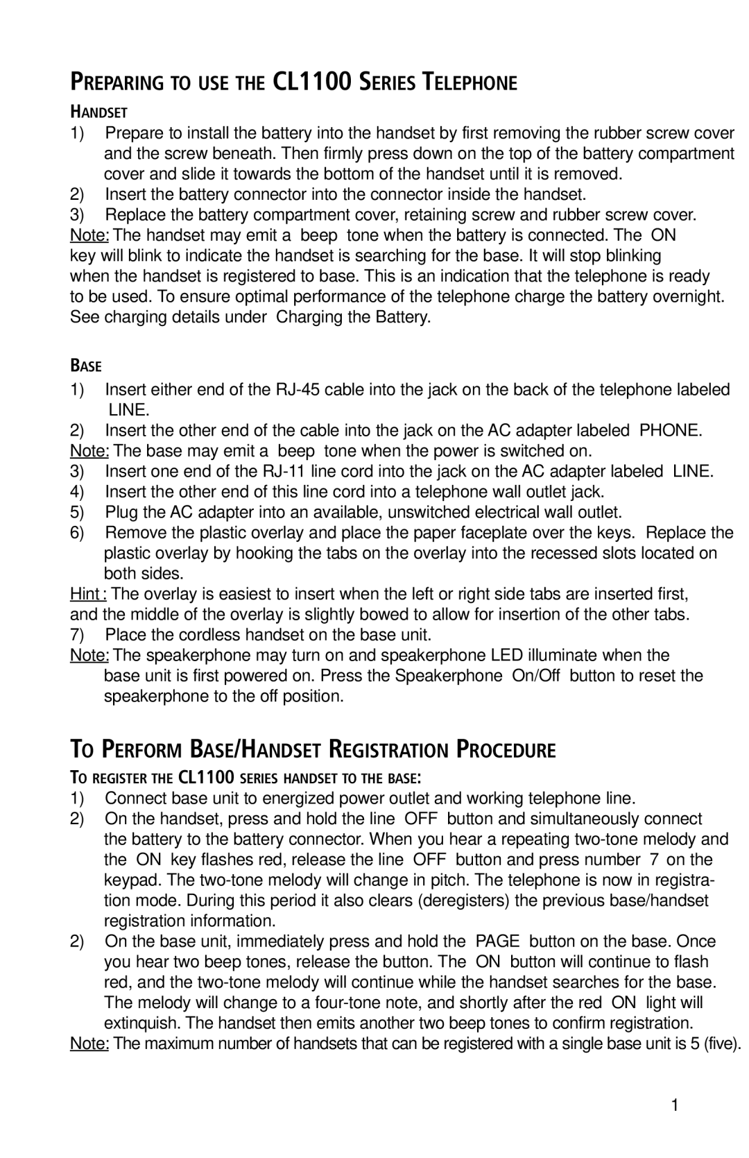 Teledex C1100 series important safety instructions Preparing to USE the CL1100 Series Telephone 