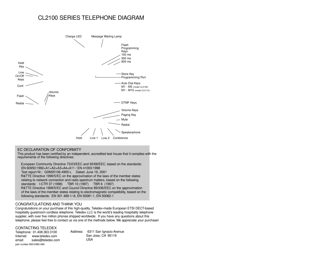 Teledex manual CL2100 Series Telephone Diagram 