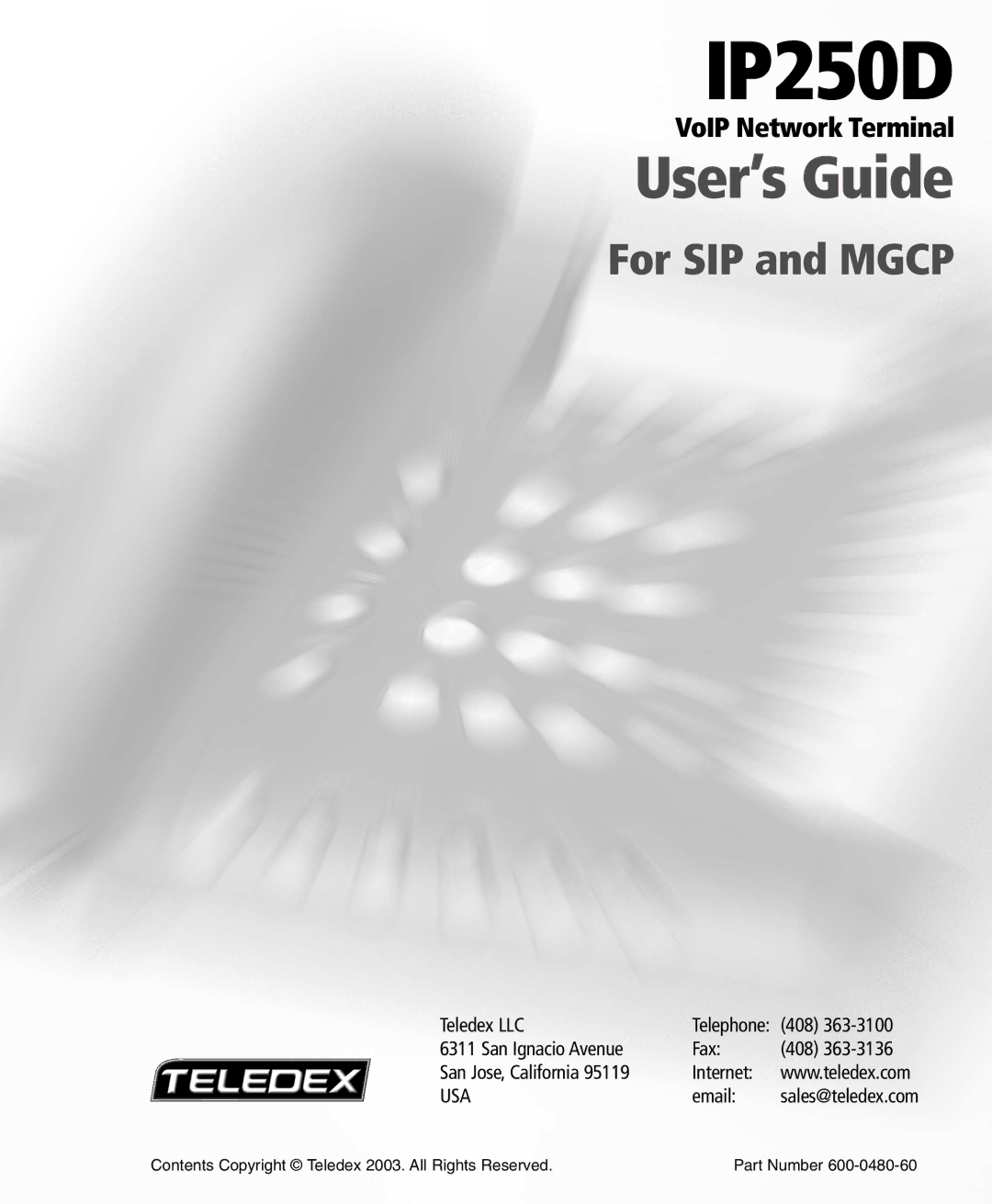 Teledex IP250DVoIP manual VoIP Network Terminal 