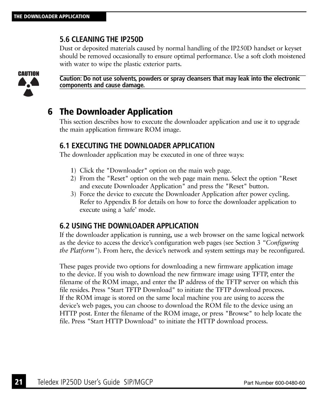 Teledex IP250DVoIP manual Cleaning the IP250D, Executing the Downloader Application, Using the Downloader Application 