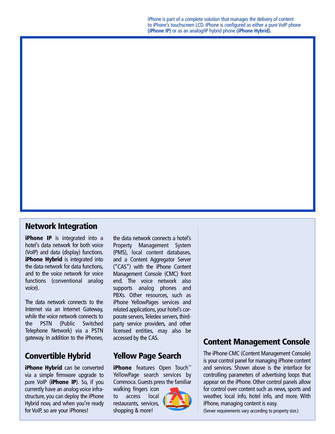 Teledex VoIP Phone manual Network Integration, Content Management Console Convertible Hybrid, Yellow Page Search 