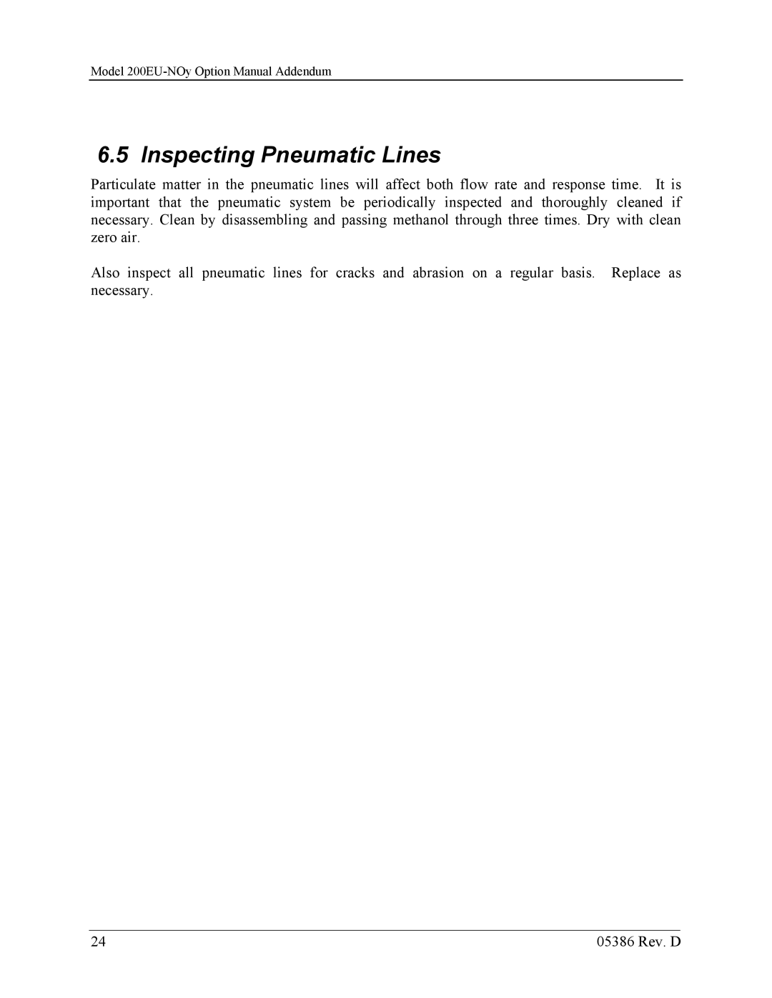 Teledyne 05386D manual Inspecting Pneumatic Lines 