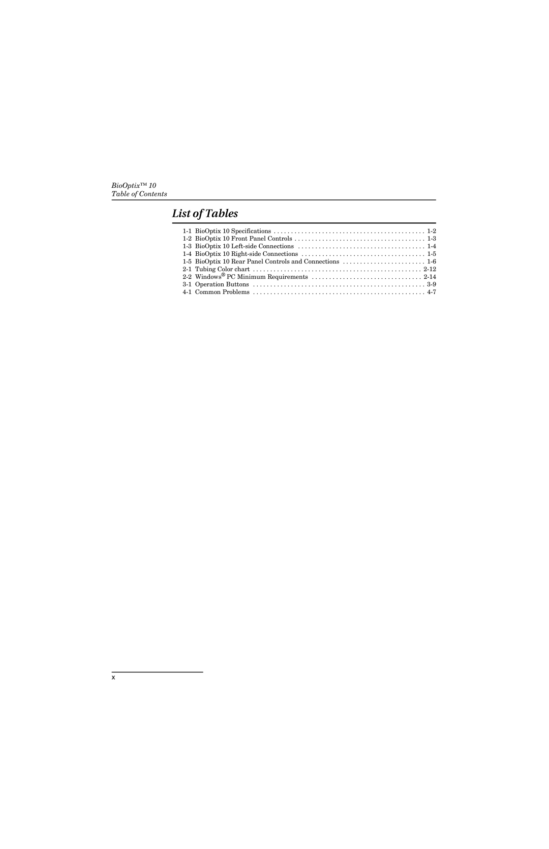 Teledyne 10 manual List of Tables 