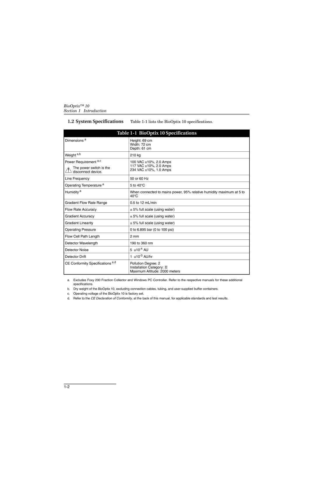 Teledyne manual BioOptix 10 Specifications, Maximum Altitude 2000 meters 