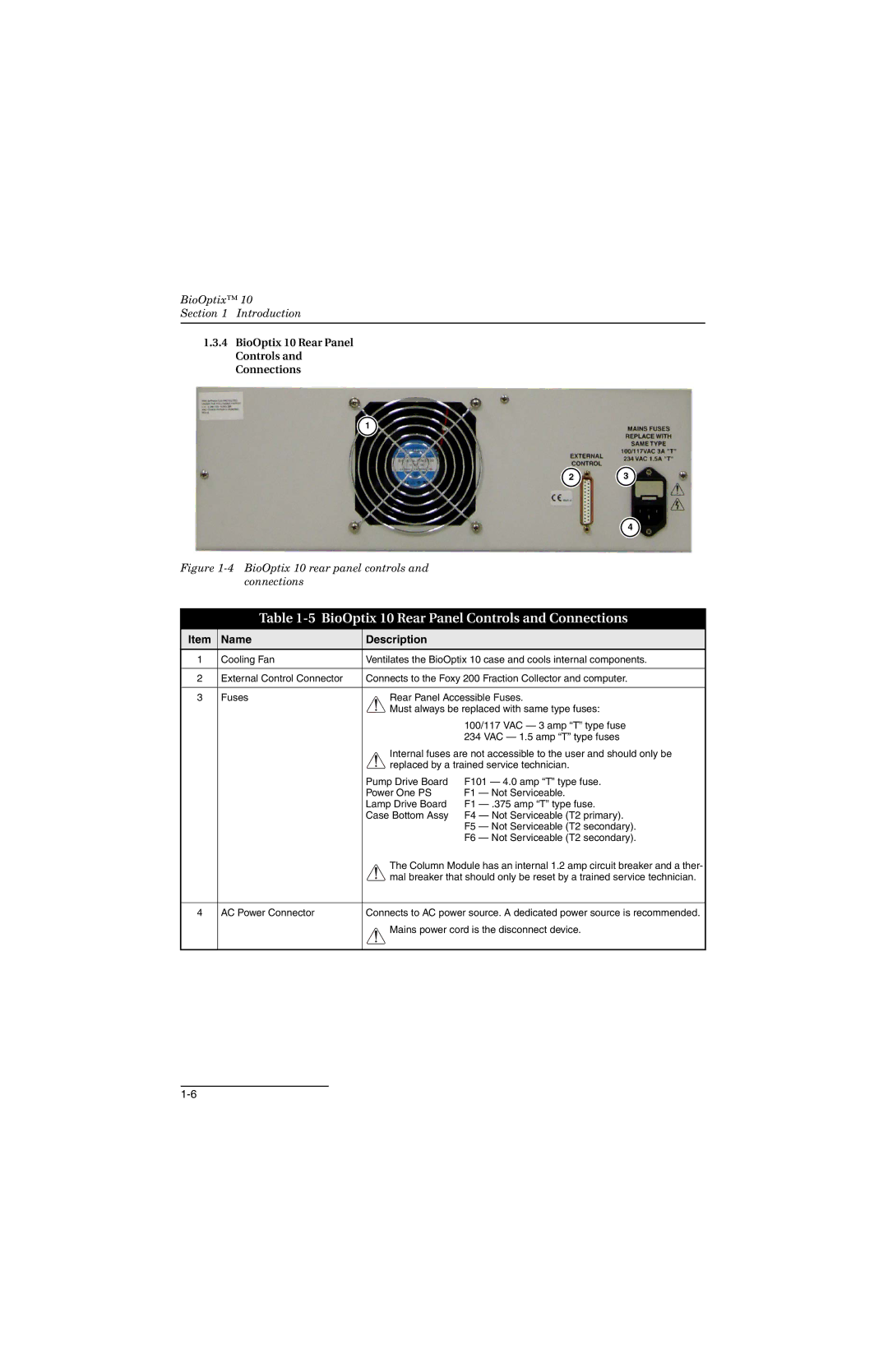 Teledyne manual BioOptix 10 Rear Panel Controls and Connections 