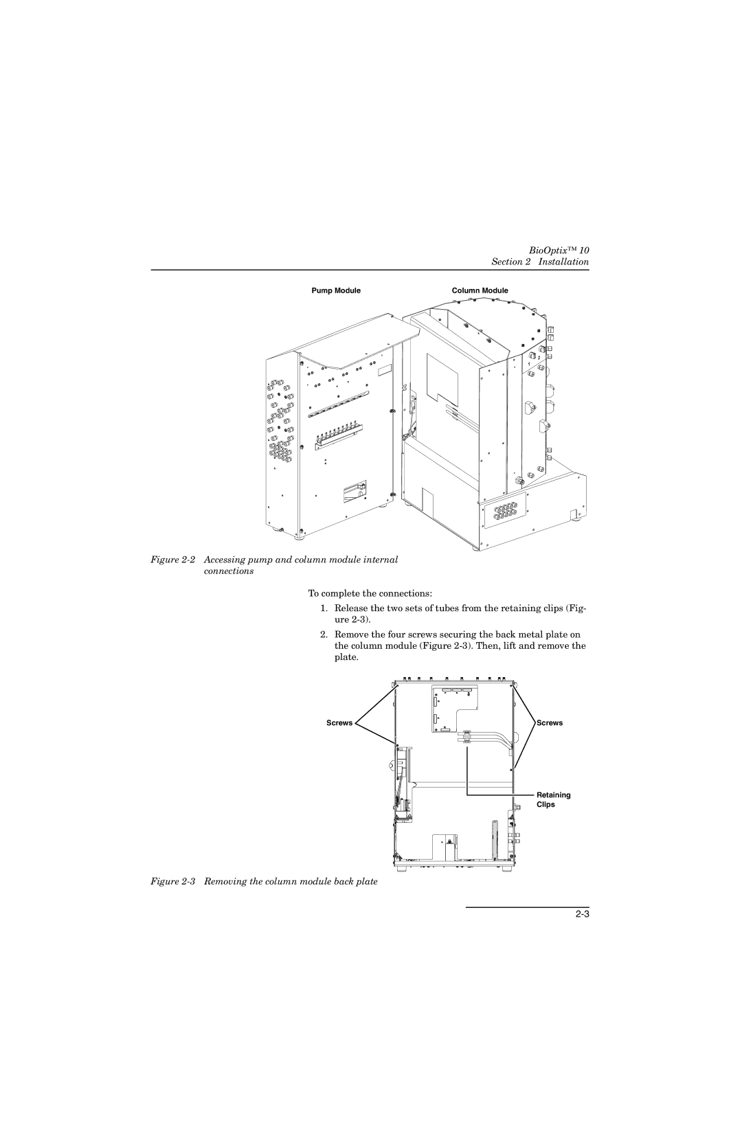 Teledyne 10 manual Accessing pump and column module internal connections 