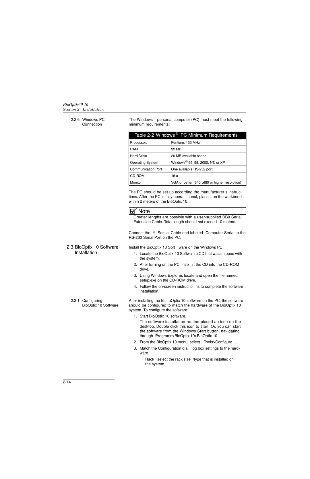 Teledyne manual Windows PC Minimum Requirements, Configuring, BioOptix 10 Software 