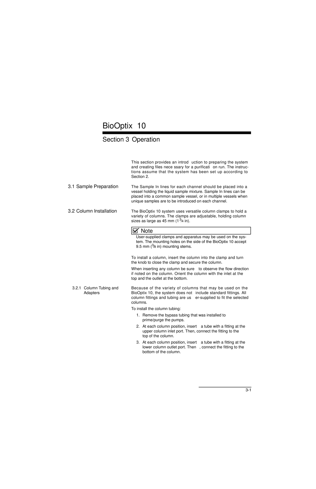 Teledyne 10 manual Operation, Sample Preparation Column Installation, Adapters 