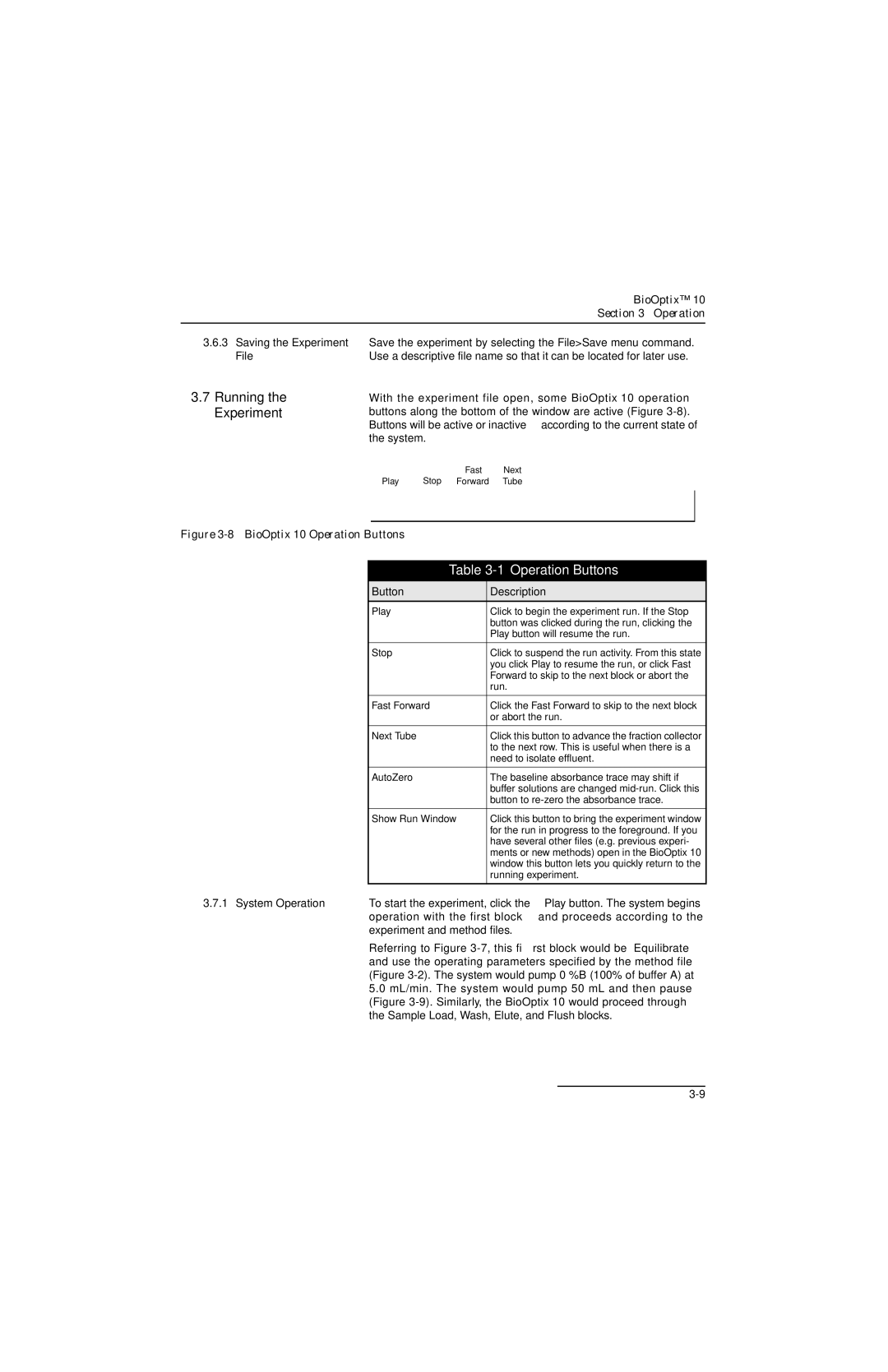 Teledyne 10 manual Running, Experiment, Operation Buttons, File, System Operation 