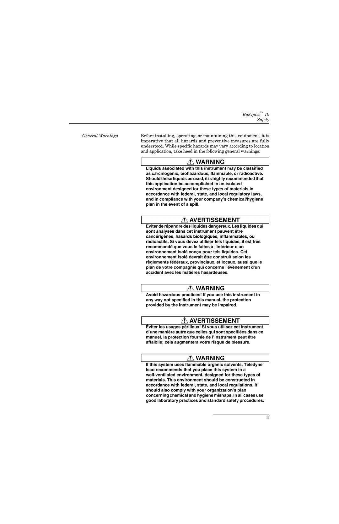 Teledyne 10 manual General Warnings, Application, take heed in the following general warnings 