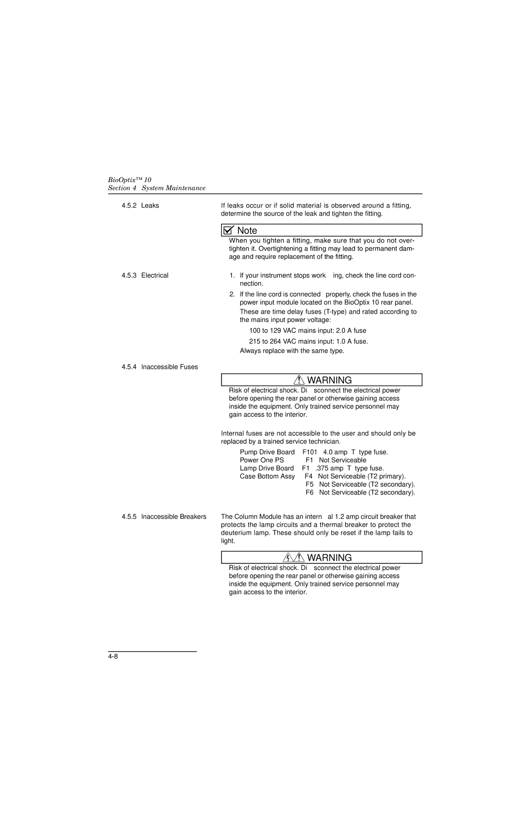 Teledyne 10 manual Inaccessible Fuses 