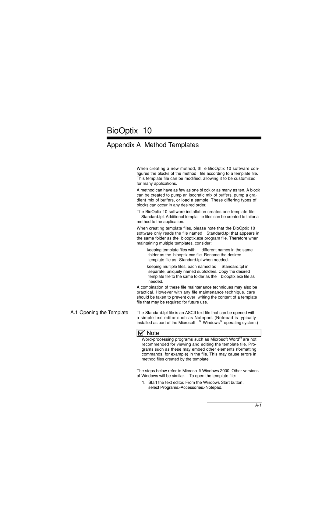 Teledyne 10 manual Appendix a Method Templates 