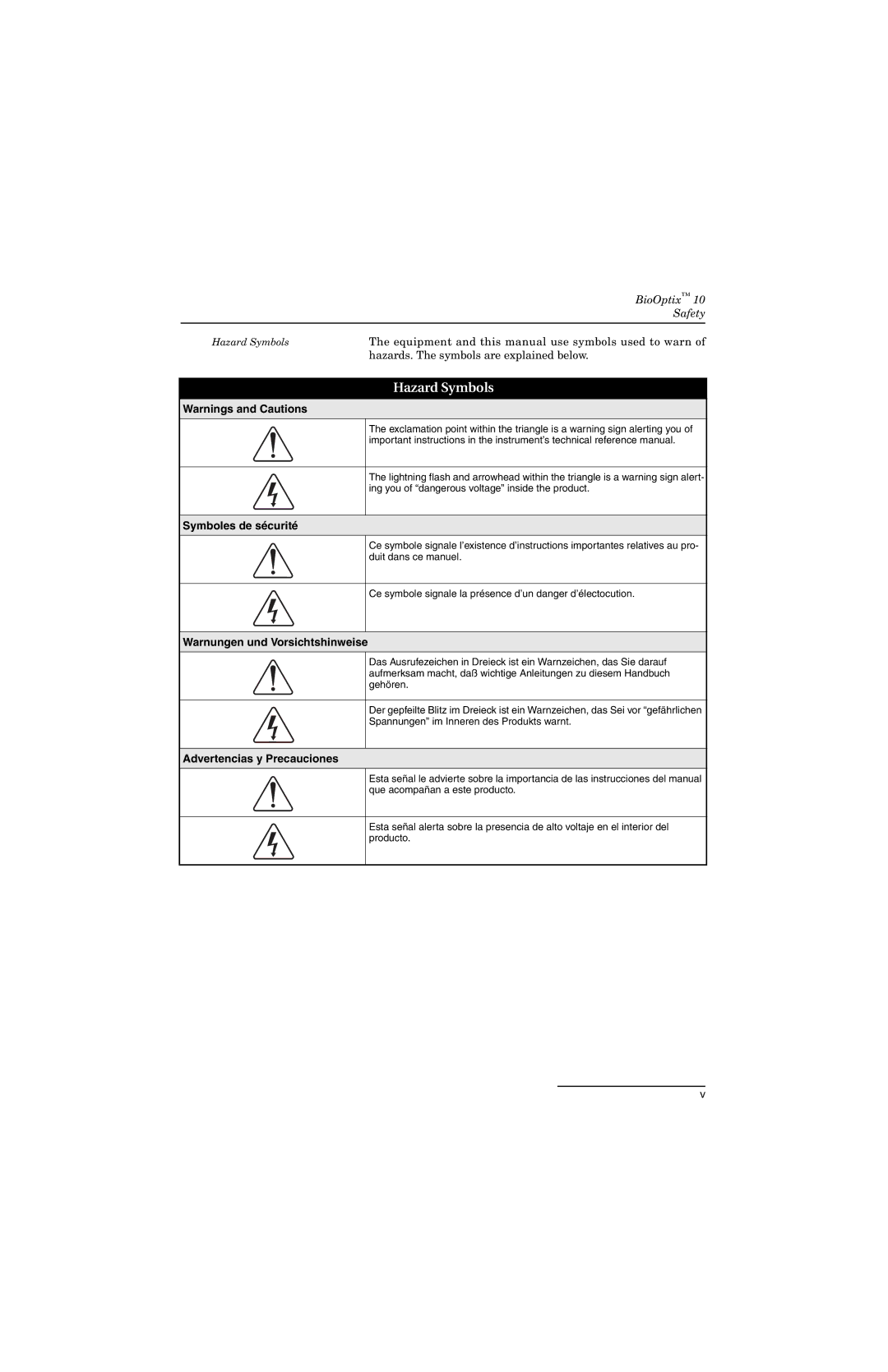 Teledyne 10 manual Hazard Symbols, Symboles de sécurité 