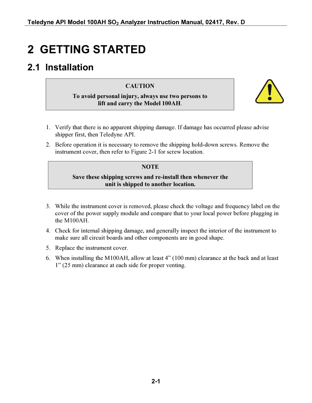 Teledyne 100AH instruction manual Getting Started, Installation 