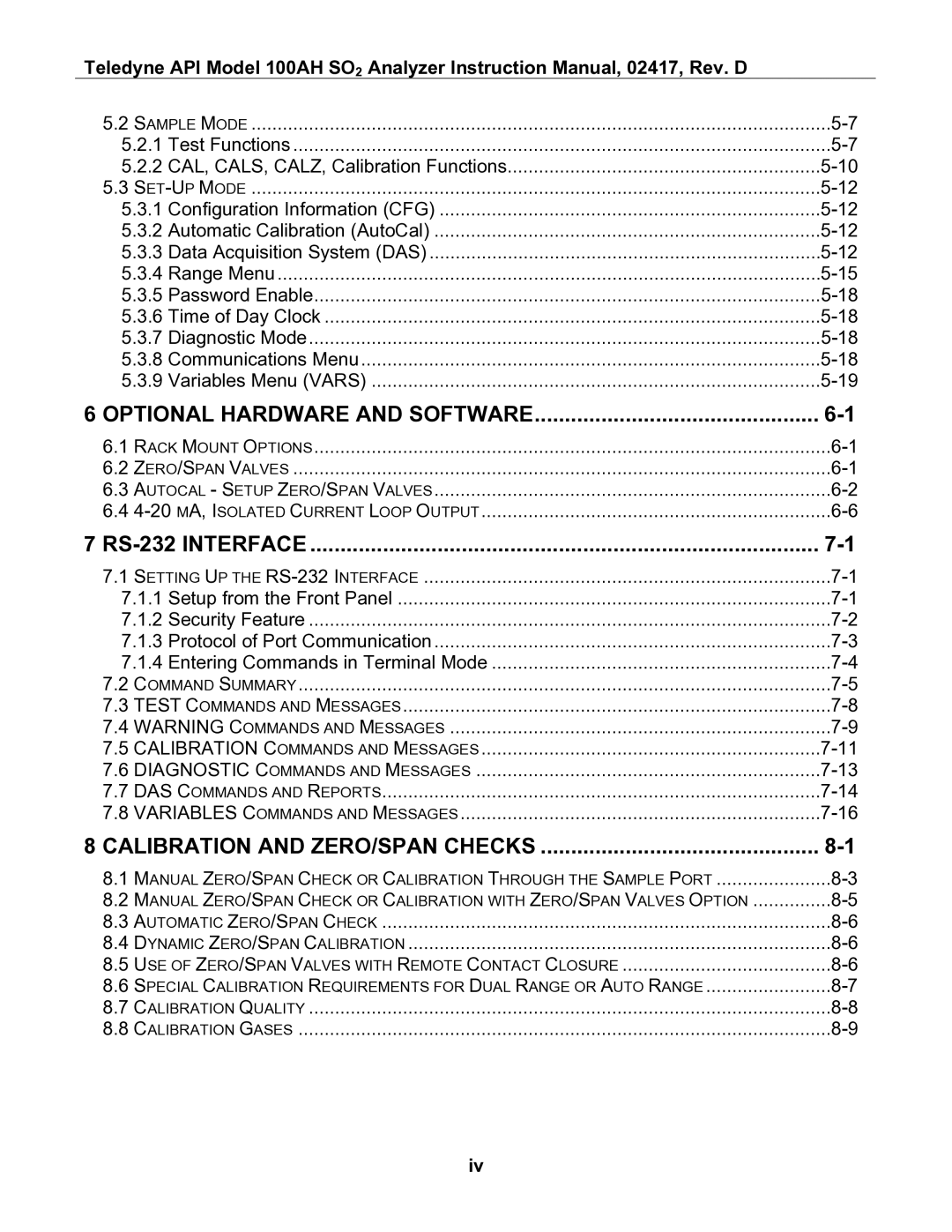 Teledyne 100AH instruction manual Optional Hardware and Software 