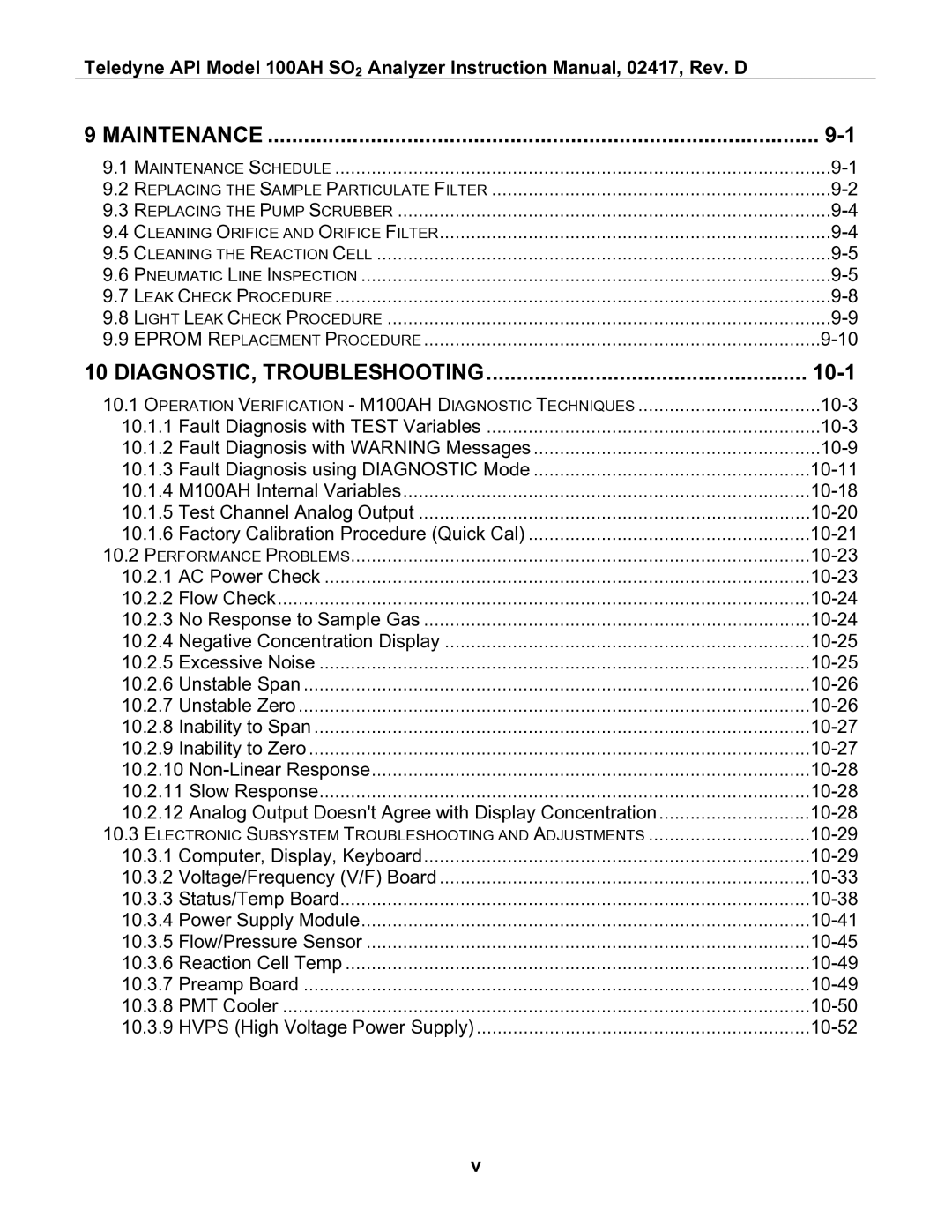 Teledyne 100AH instruction manual Maintenance, 10-1 