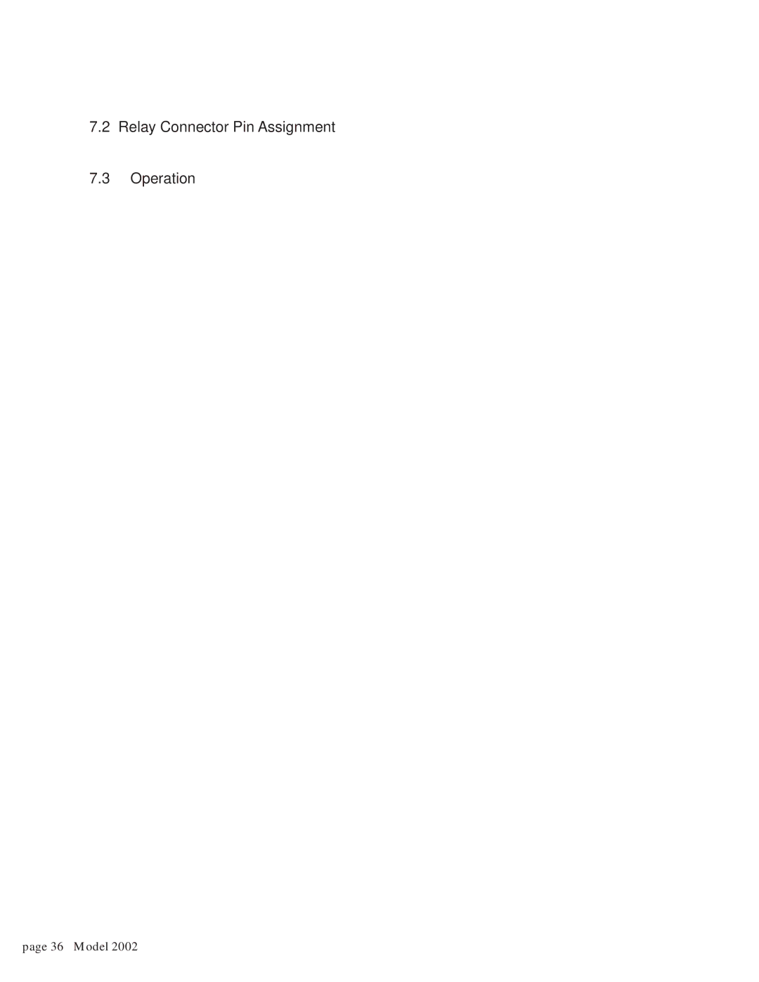 Teledyne 2002 instruction manual Relay Connector Pin Assignment Operation 