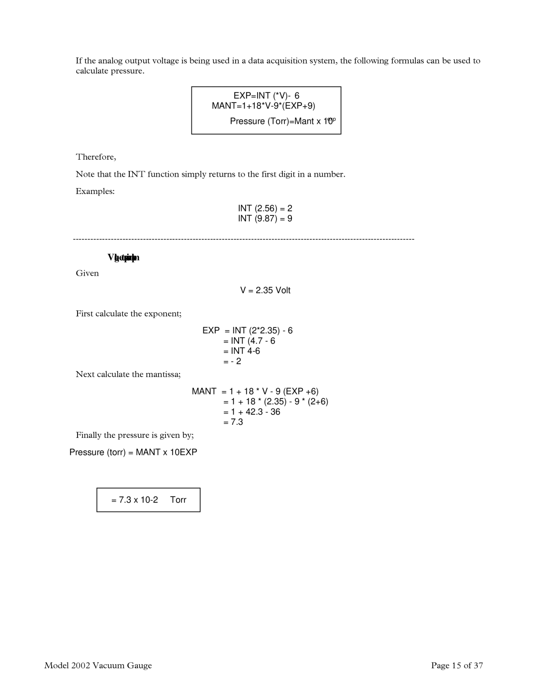 Teledyne 2002 instruction manual Voltage to pressure conversion example 