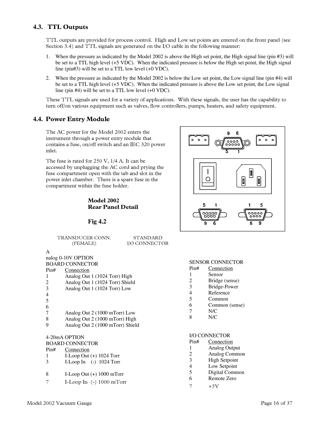 Teledyne 2002 instruction manual TTL Outputs, Power Entry Module, Model Rear Panel Detail 