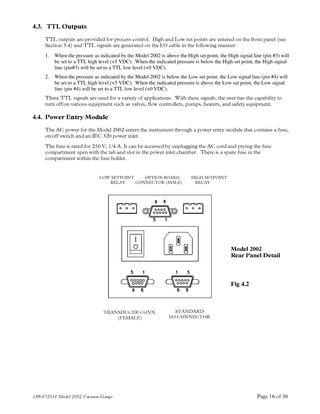 Teledyne 2002 instruction manual TTL Outputs, Power Entry Module, Model Rear Panel Detail 