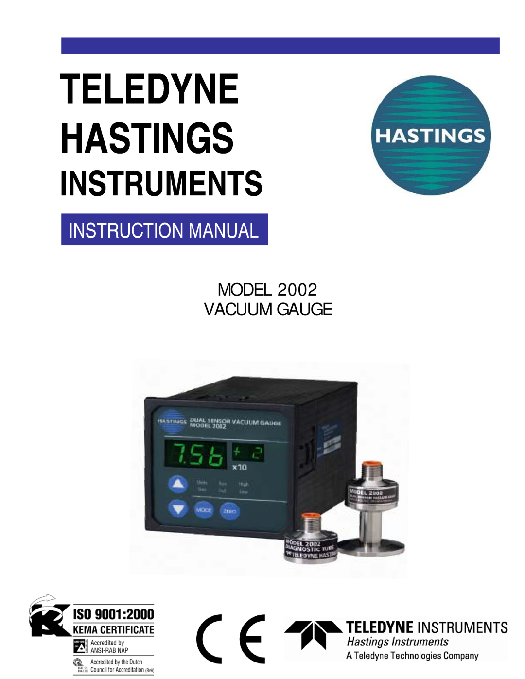 Teledyne 2002 instruction manual Teledyne Hastings, Model Vacuum Gauge 