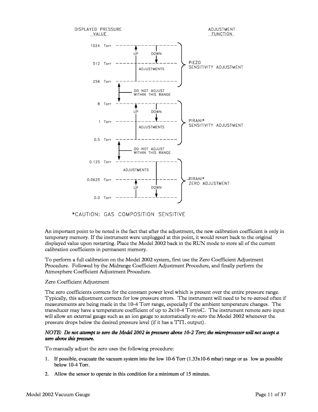 Teledyne 2002 instruction manual Zero Coefficient Adjustment 
