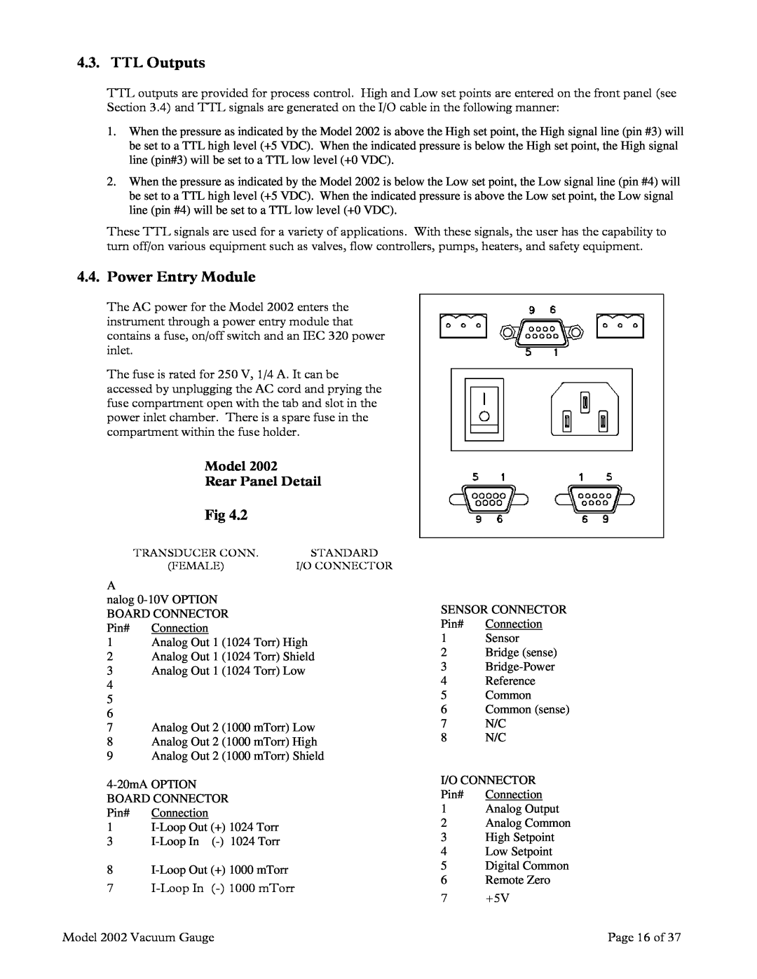 Teledyne 2002 instruction manual TTL Outputs, Power Entry Module, Model Rear Panel Detail 