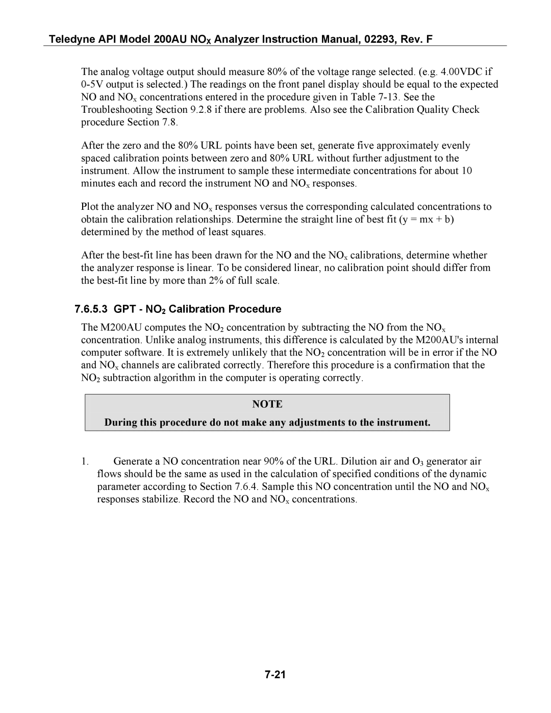 Teledyne 200AU instruction manual GPT NO2 Calibration Procedure 