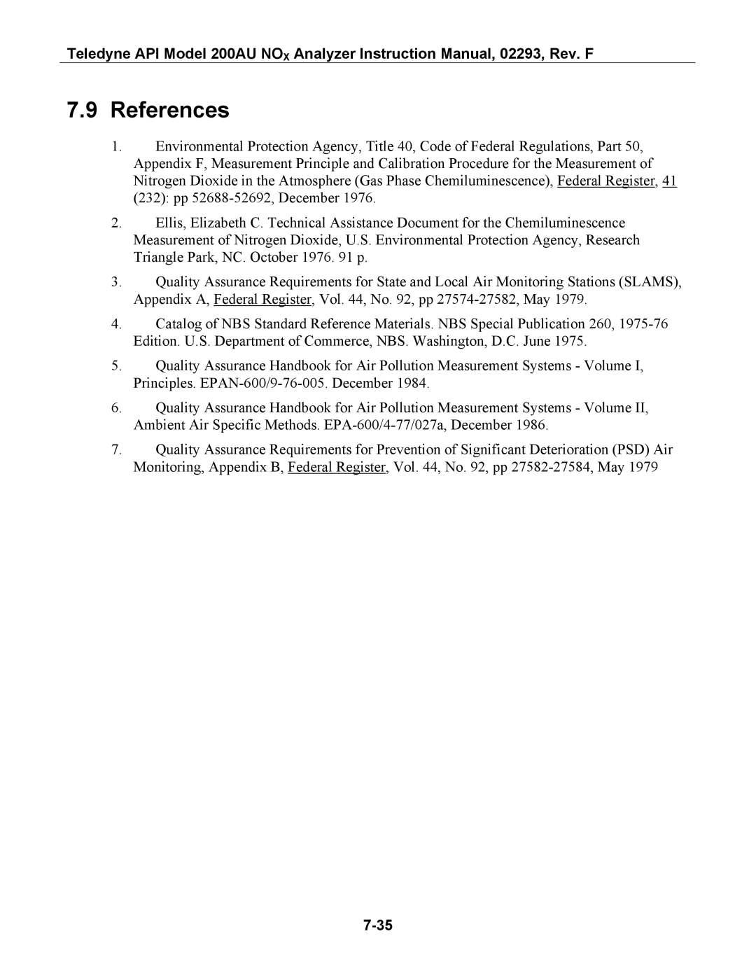 Teledyne 200AU instruction manual References 