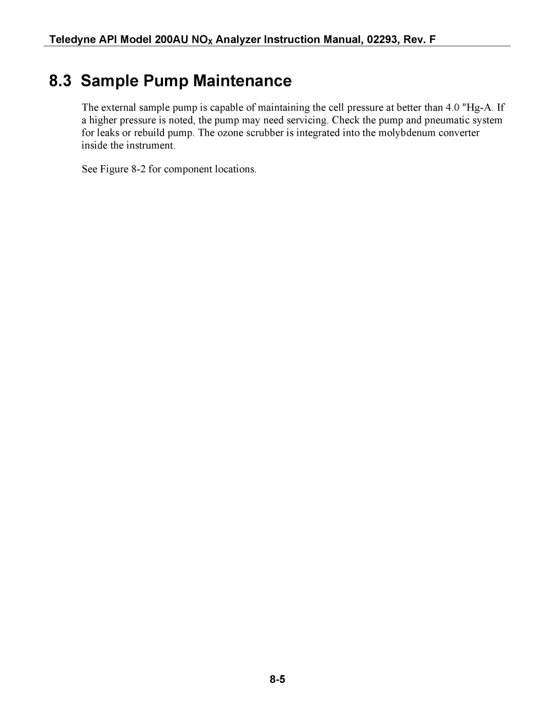 Teledyne 200AU instruction manual Sample Pump Maintenance 