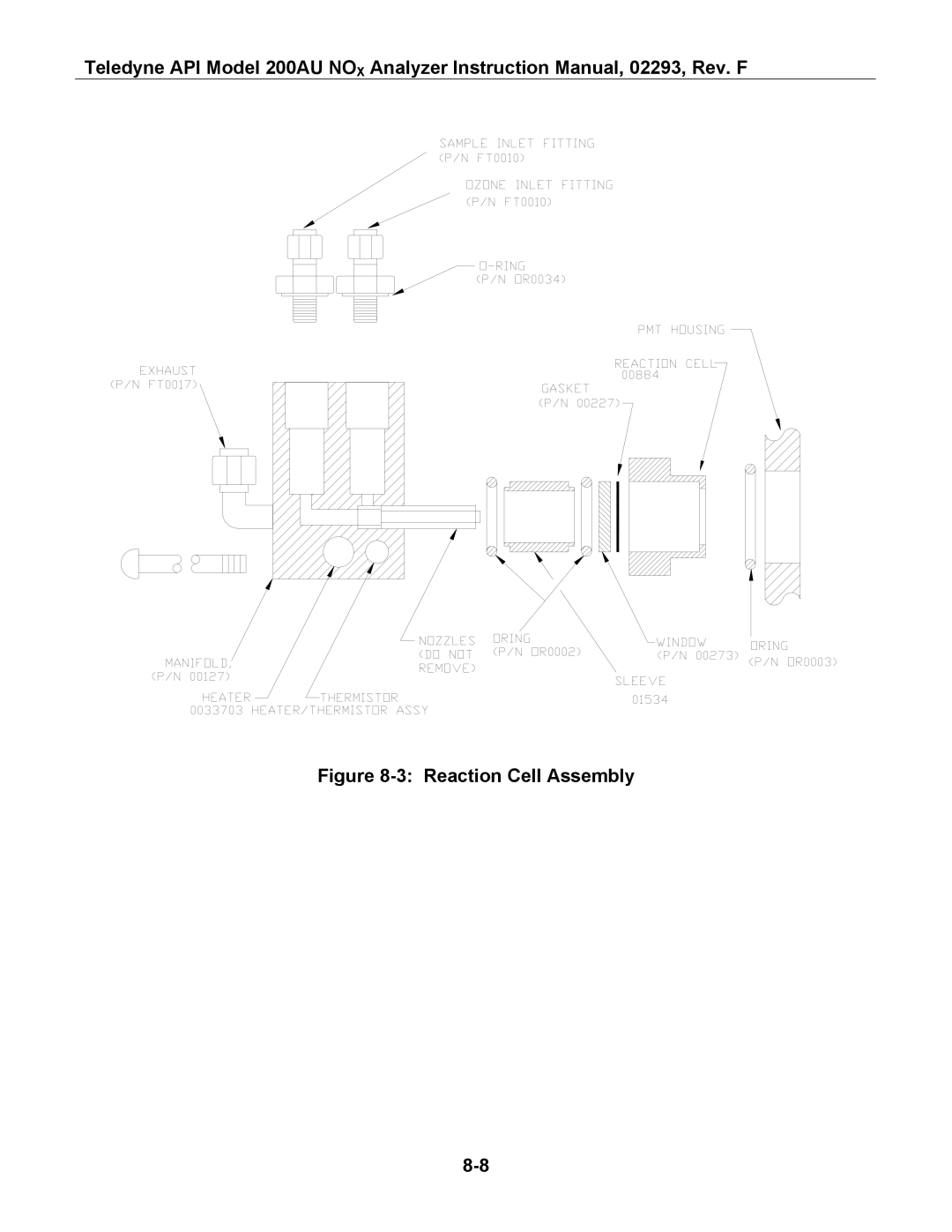 Teledyne 200AU instruction manual Reaction Cell Assembly 