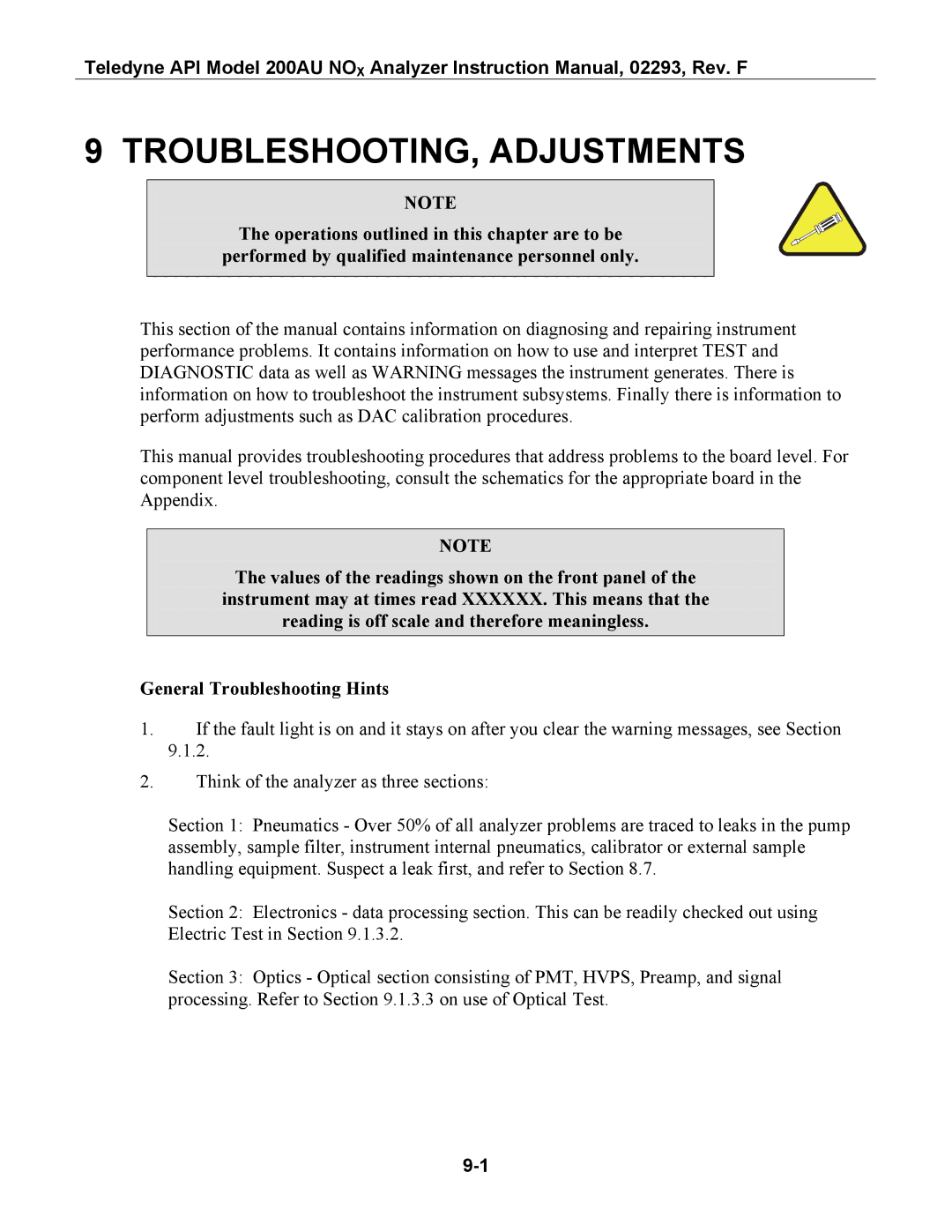 Teledyne 200AU instruction manual TROUBLESHOOTING, Adjustments 