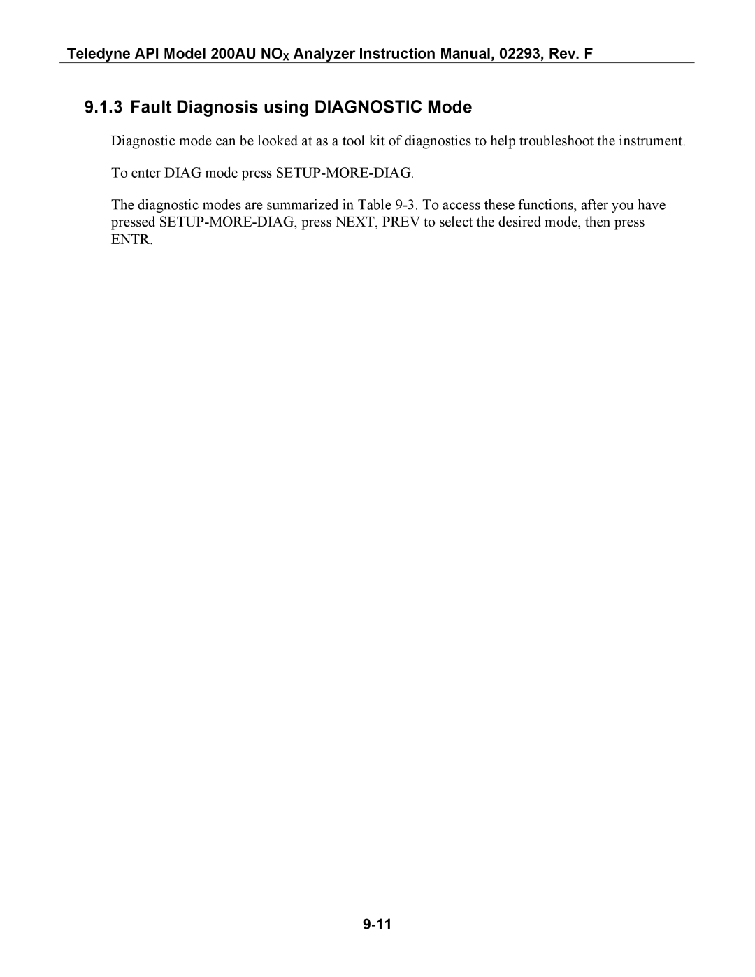 Teledyne 200AU instruction manual Fault Diagnosis using Diagnostic Mode 