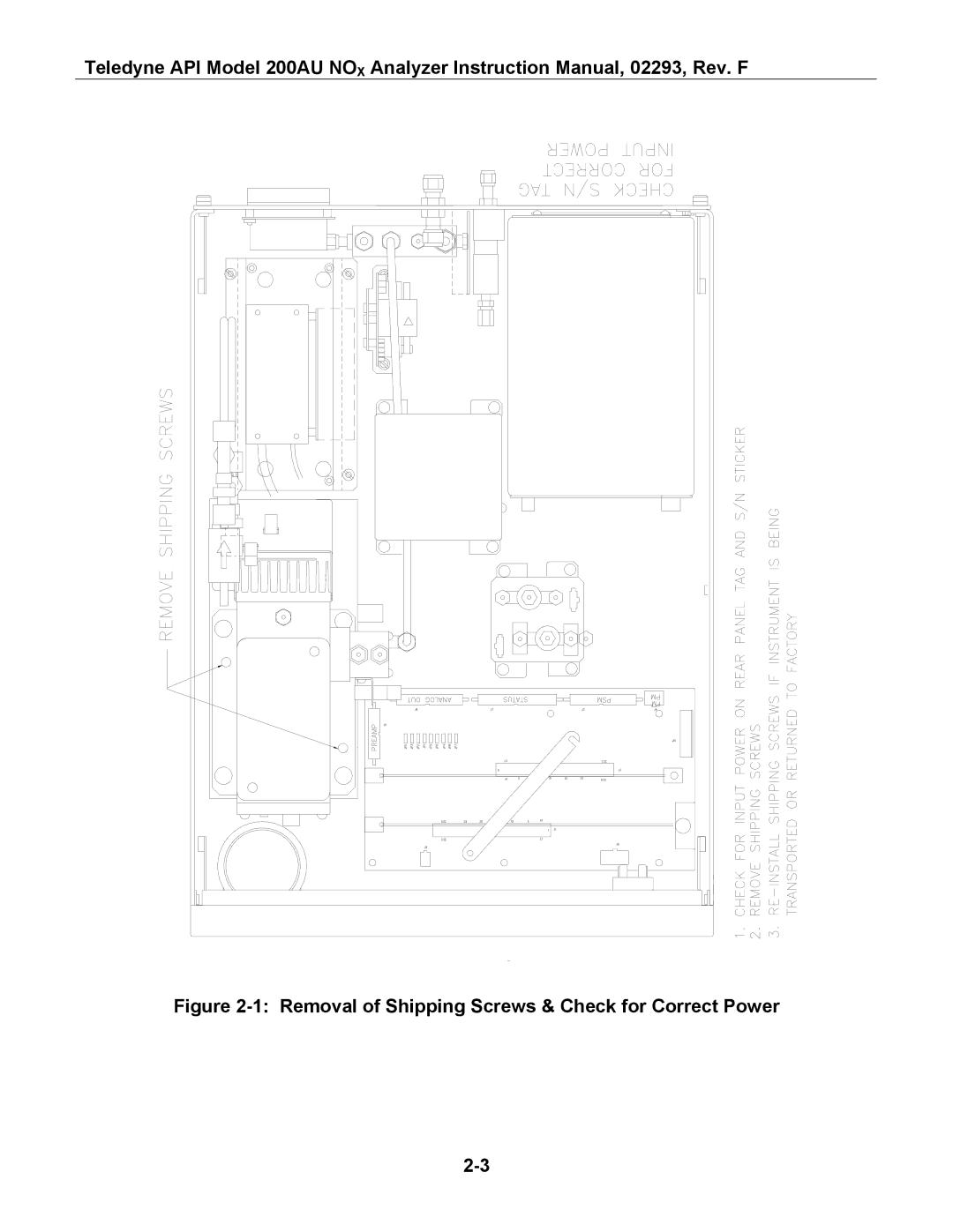 Teledyne 200AU instruction manual Removal of Shipping Screws & Check for Correct Power 