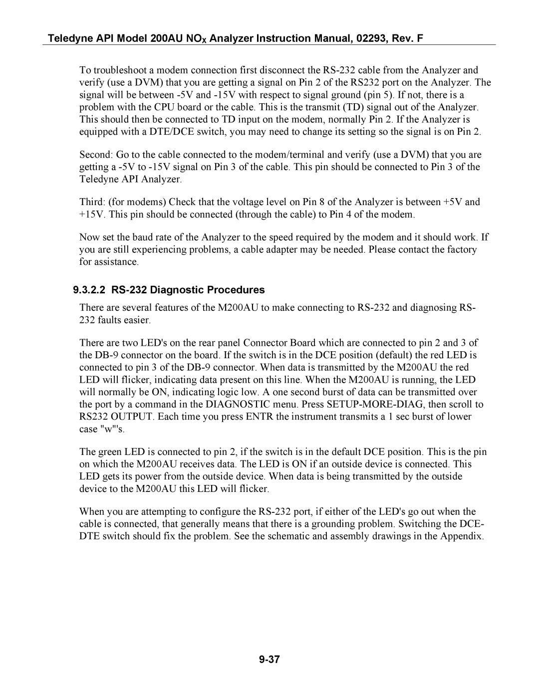 Teledyne 200AU instruction manual 2.2 RS-232 Diagnostic Procedures 