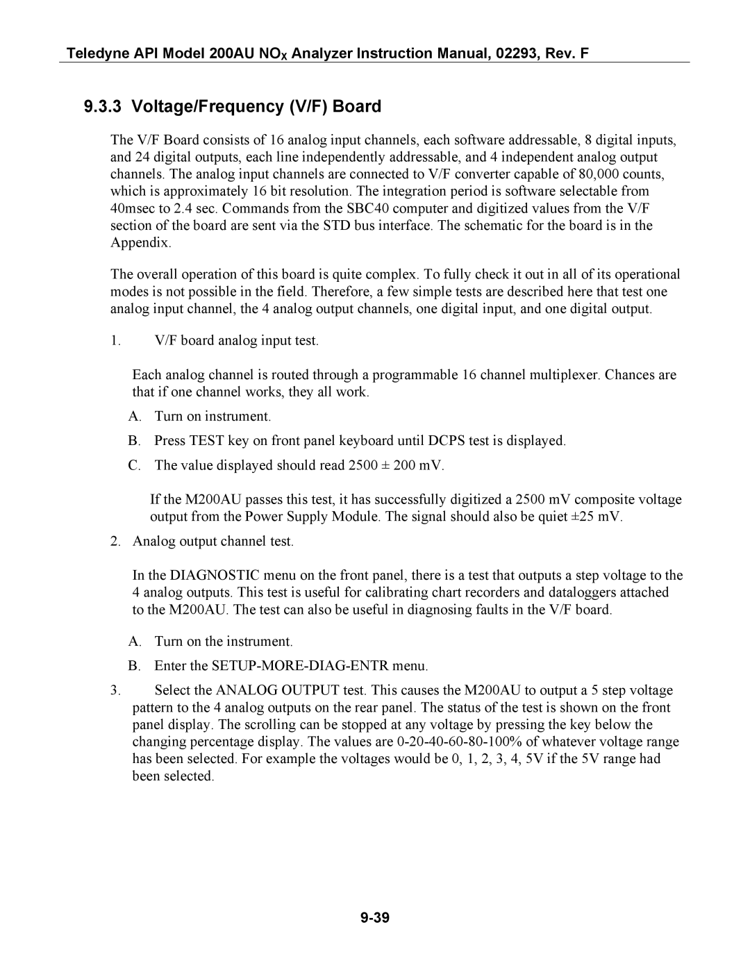 Teledyne 200AU instruction manual Voltage/Frequency V/F Board 