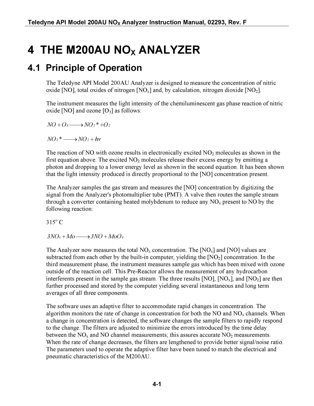 Teledyne instruction manual M200AU NOX Analyzer, Principle of Operation 