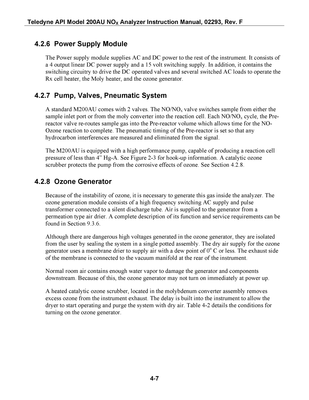 Teledyne 200AU instruction manual Power Supply Module, Pump, Valves, Pneumatic System, Ozone Generator 