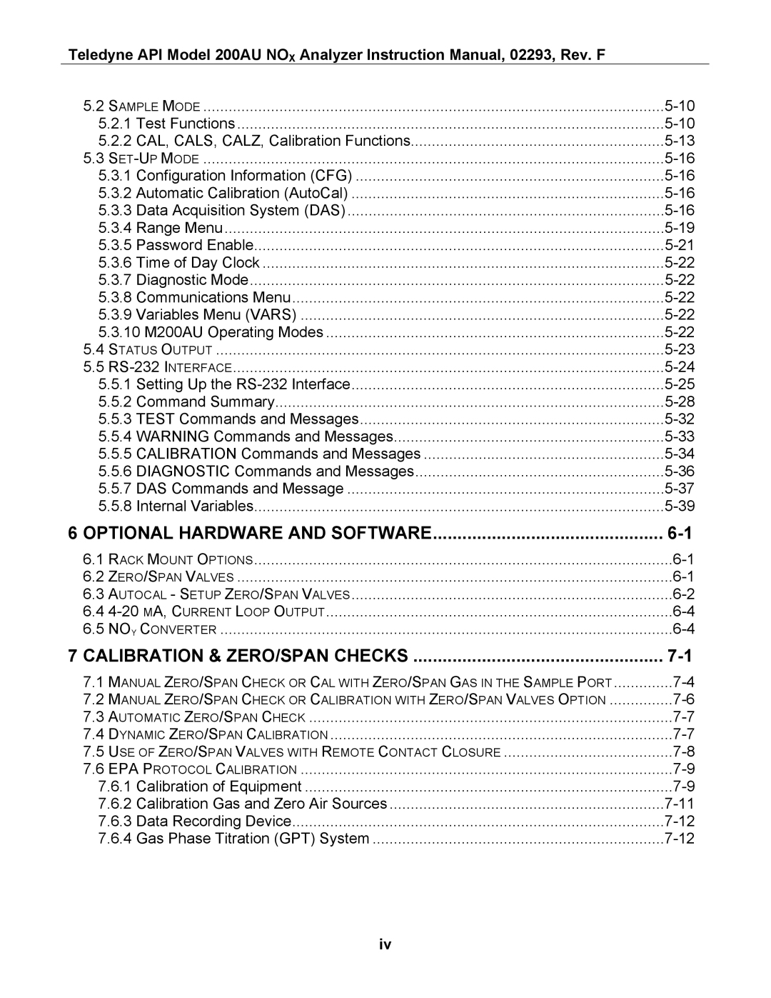 Teledyne 200AU instruction manual Optional Hardware and Software 