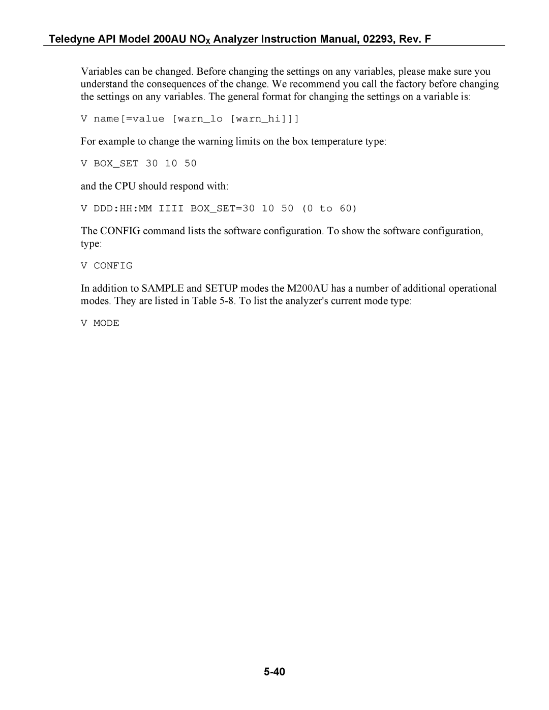 Teledyne 200AU instruction manual CPU should respond with 