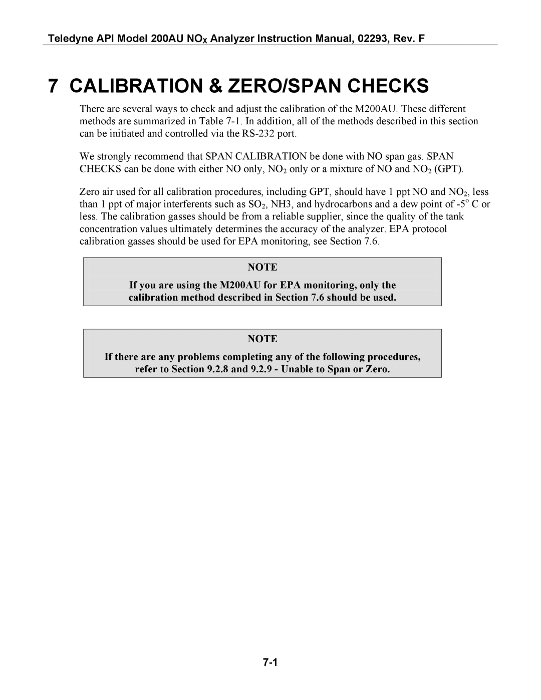 Teledyne 200AU instruction manual Calibration & ZERO/SPAN Checks 