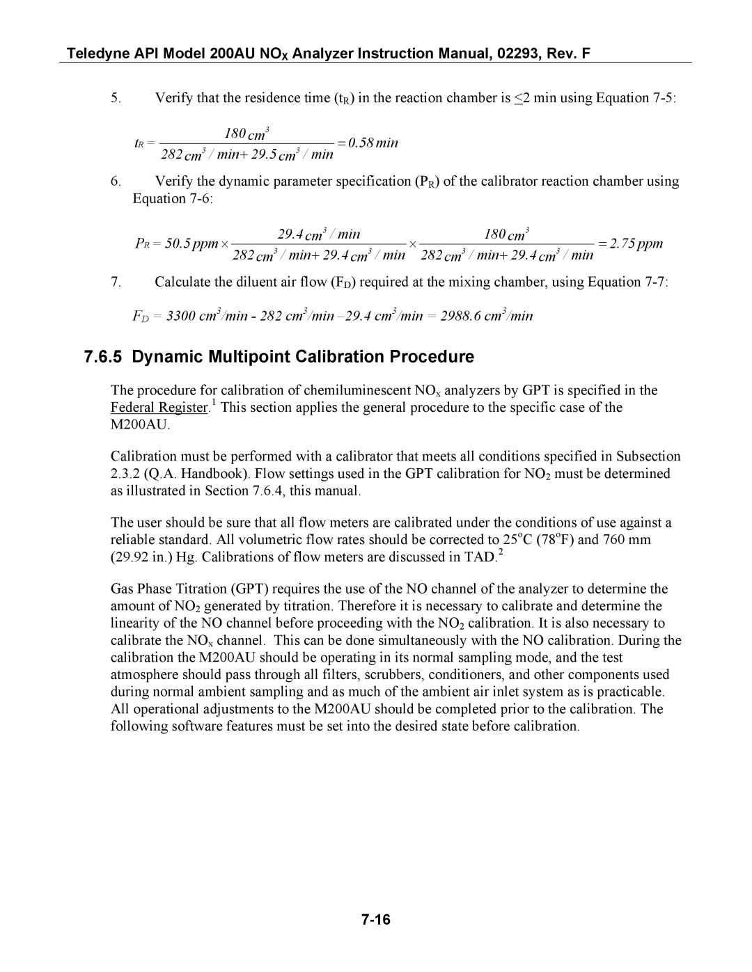 Teledyne 200AU instruction manual Dynamic Multipoint Calibration Procedure, 180 cm 