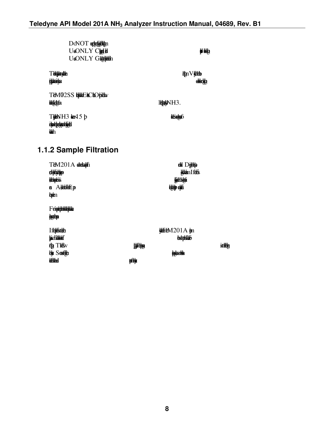 Teledyne 201A manual Sample Filtration 