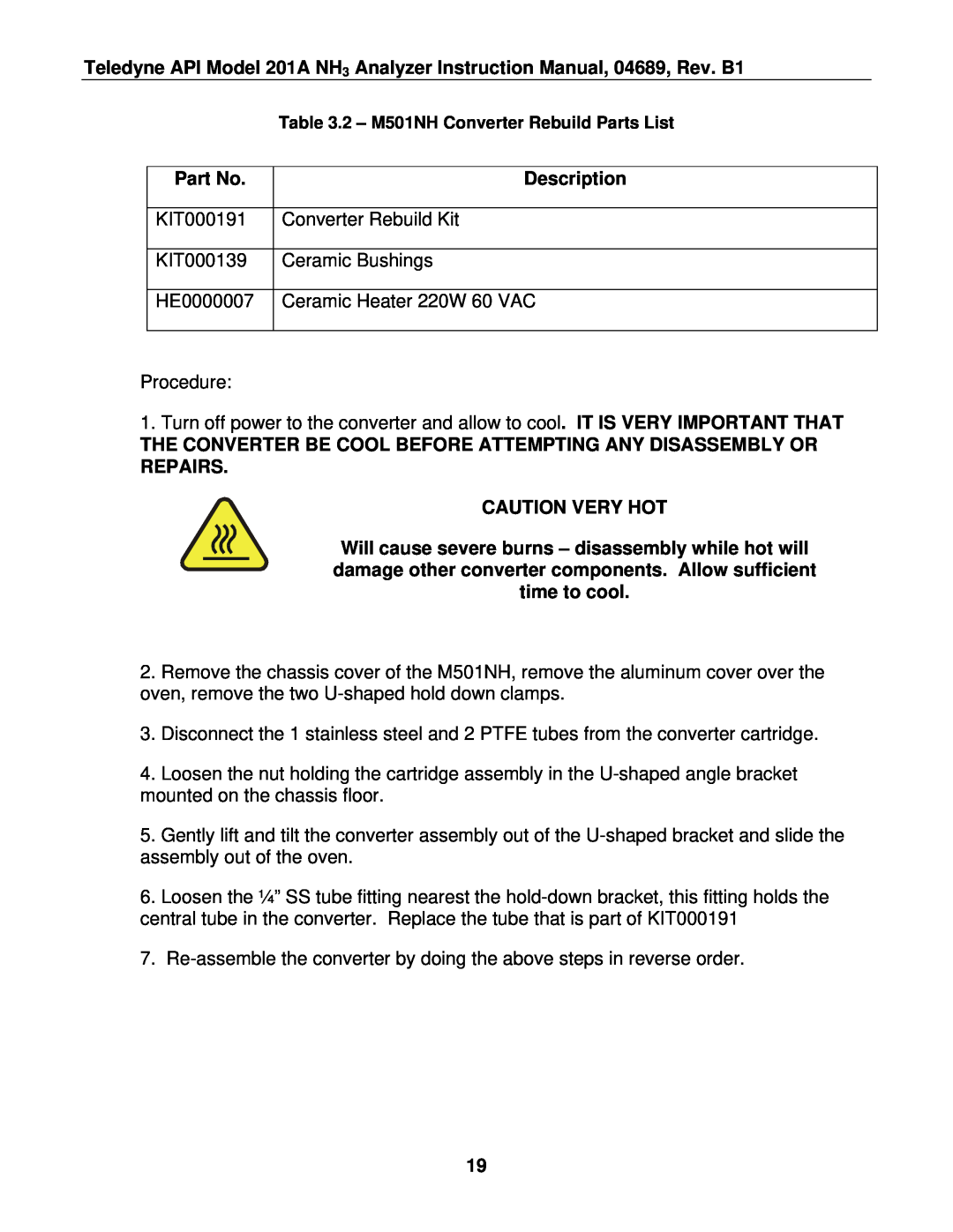 Teledyne 201A manual Description, Caution Very Hot 