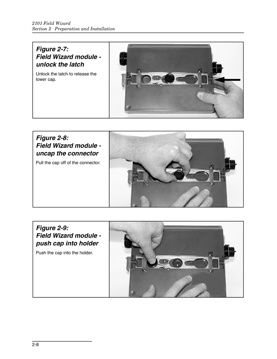 Teledyne 2101 installation and operation guide Field Wizard module unlock the latch 