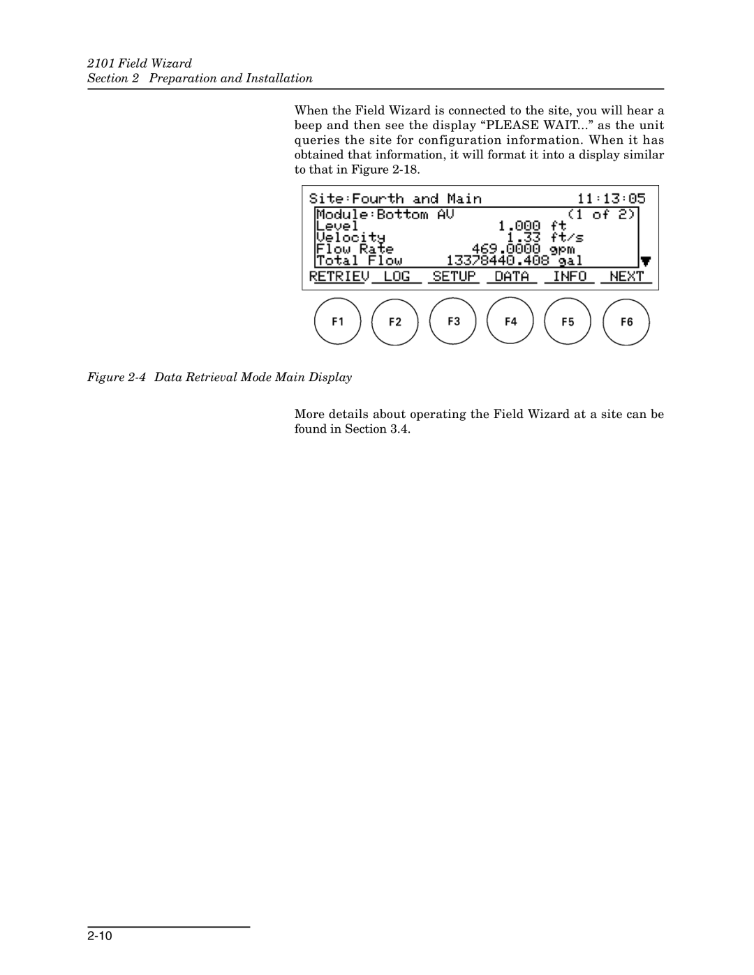 Teledyne 2101 installation and operation guide Data Retrieval Mode Main Display 