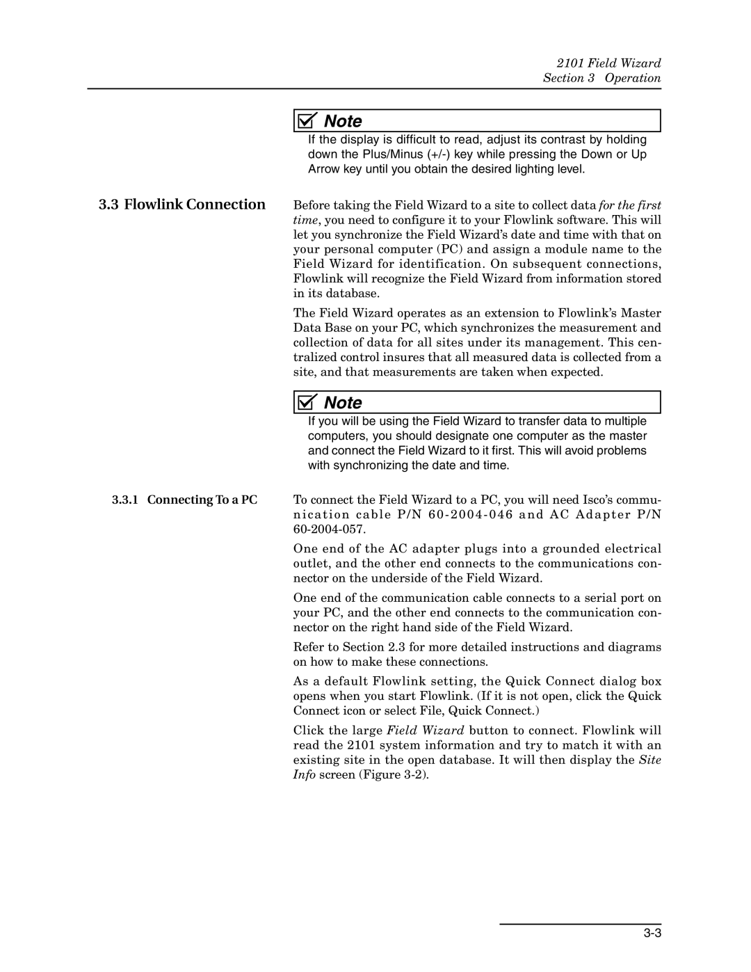 Teledyne 2101 installation and operation guide Field Wizard Operation 